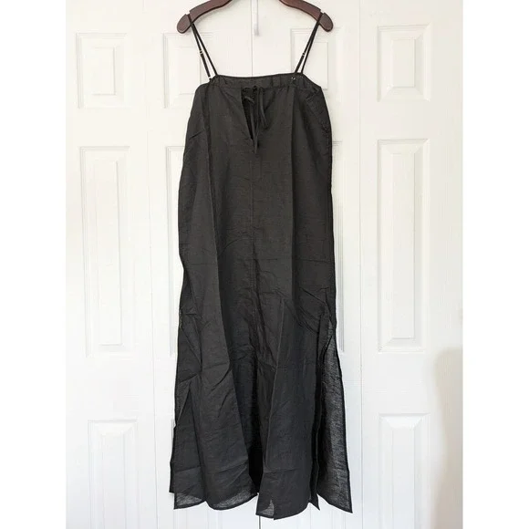 J. Crew Linen Cotton Blend Tie Back Midi Dress Size M Black NWOT $128 CI281 - Picture 3 of 9